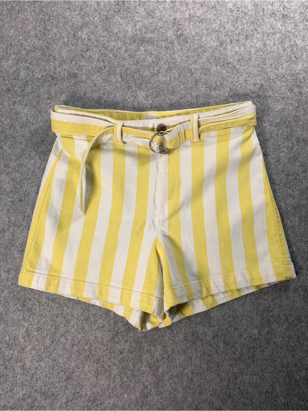 Striped Yellow and White High-Waist Women’s Shorts with Belt
